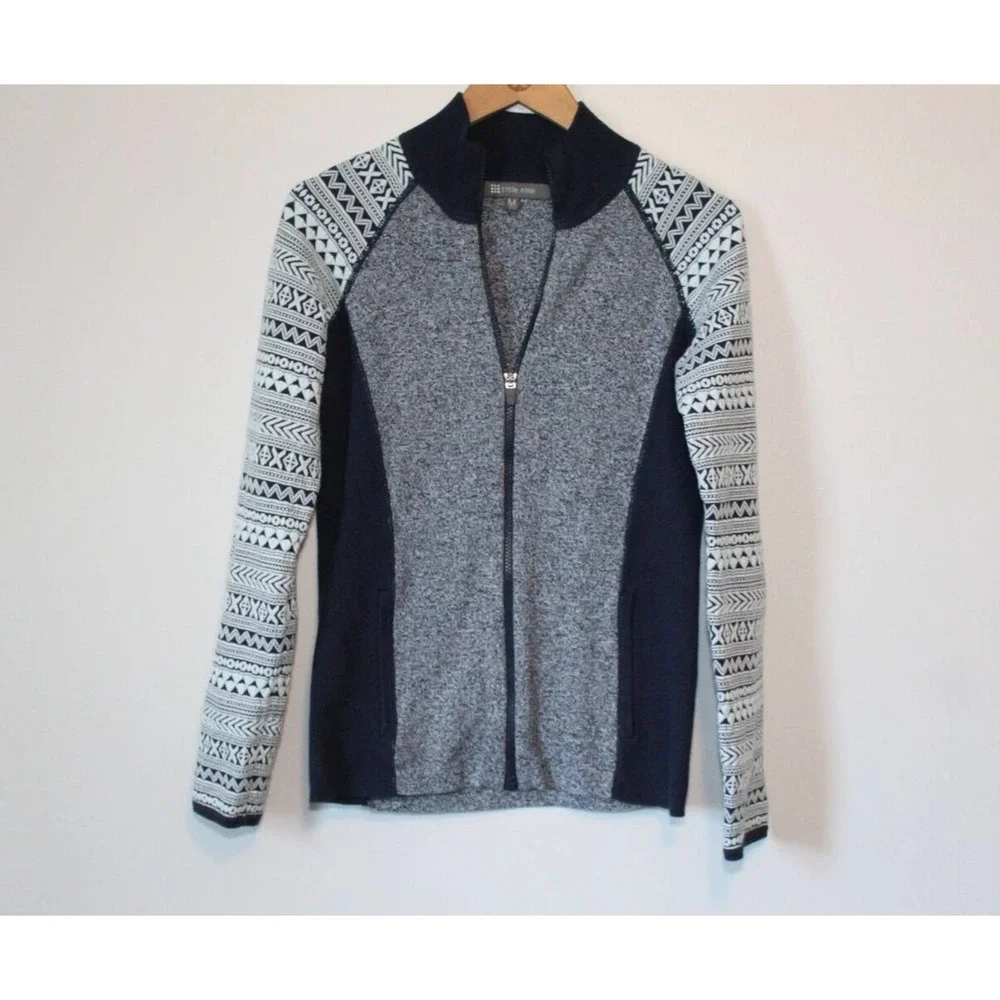 Title Nine Aztec Sleeve Thick Knit Full Zip Sweater Jacket Size Medium H14509 - Picture 2 of 12
